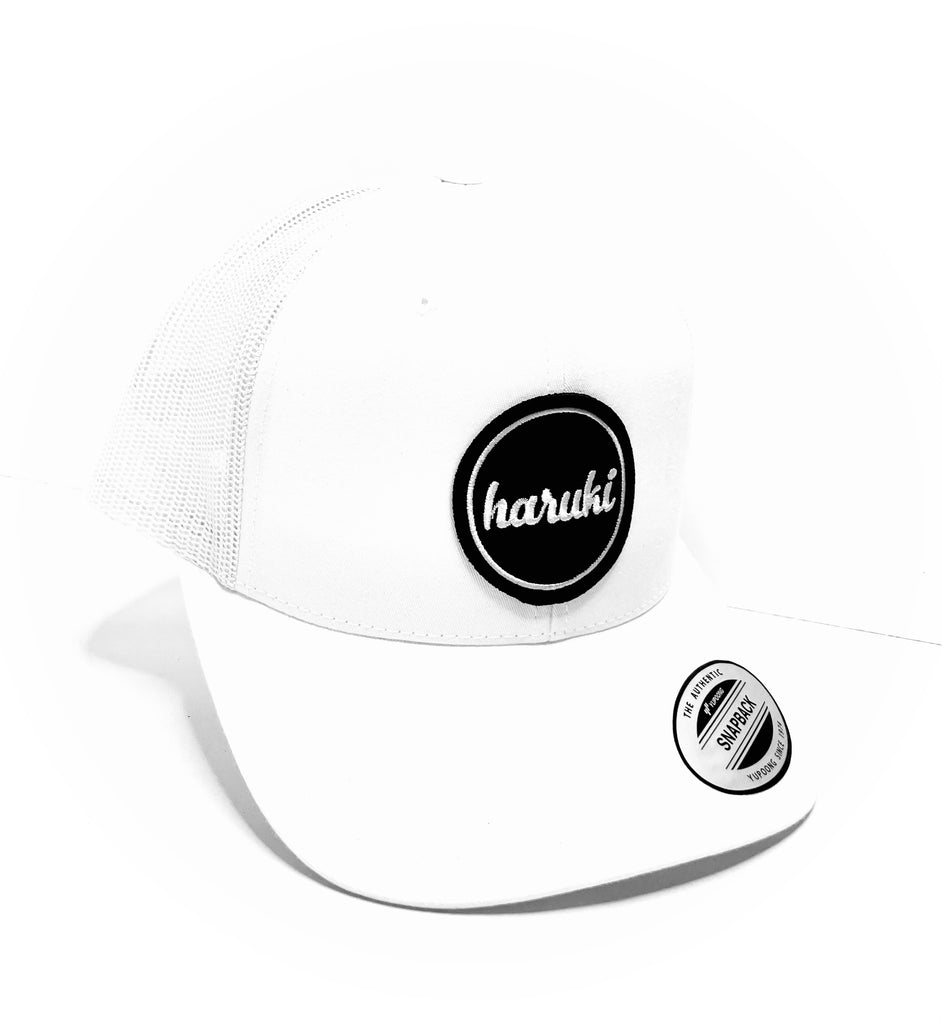Retro Trucker Hat - White/White with Round Patch