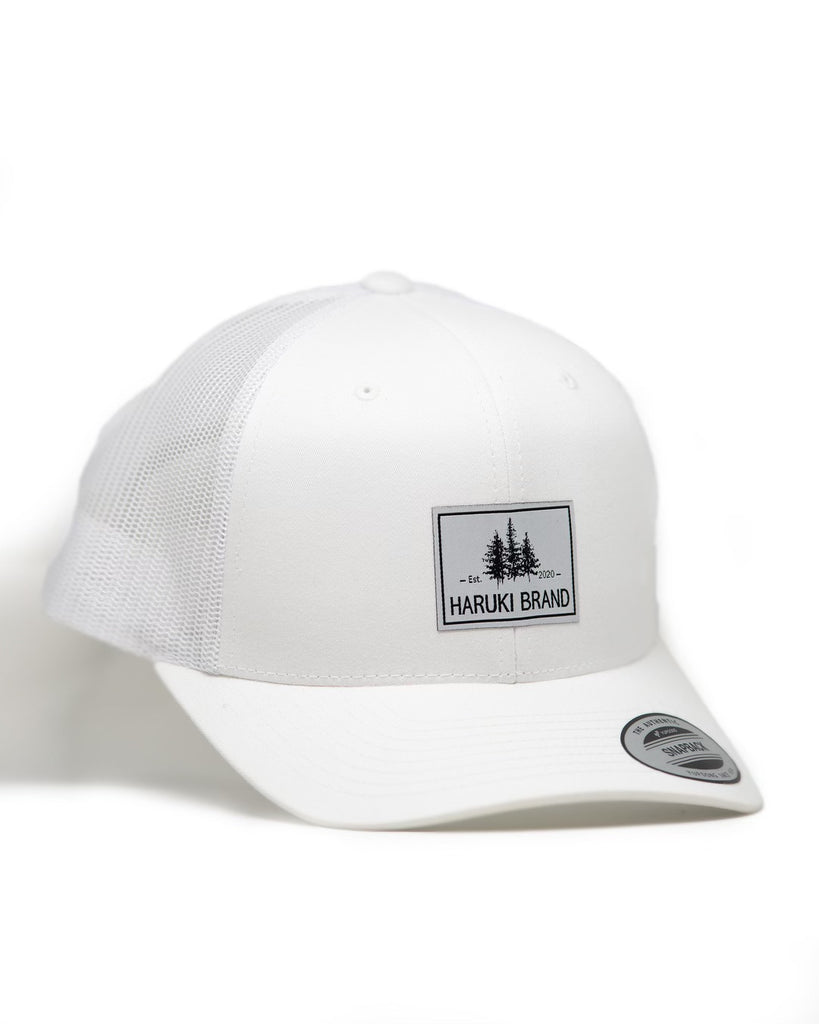 Retro Trucker Hat - White with White Tree Patch